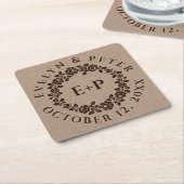 エンボスバラリースオン素朴クラフト紙結婚ズ スクエアペーパーコースター (アングル)