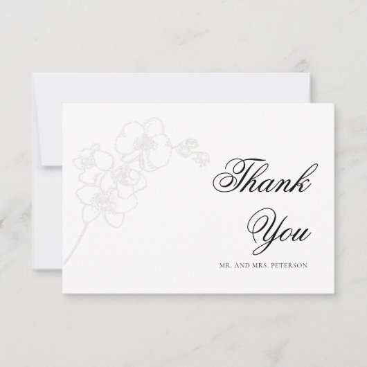 エンボスフェイクオーキッドインクエレガントな結婚式ありがとう サンキューカード (正面)