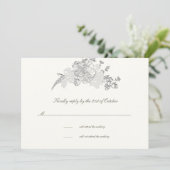 エンボスフェイクペオニフォーマルーパールウェディングRSVPカード (スタンド正面)