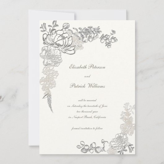 エンボスフェイク牡丹書道シックパール結婚ズ セーブザデート (正面)