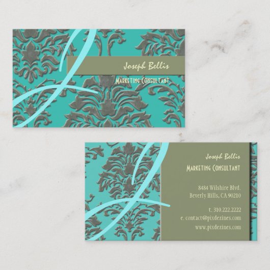 エンボスフェイク銀ダマスク/DIY背景 名刺 (正面/裏面)