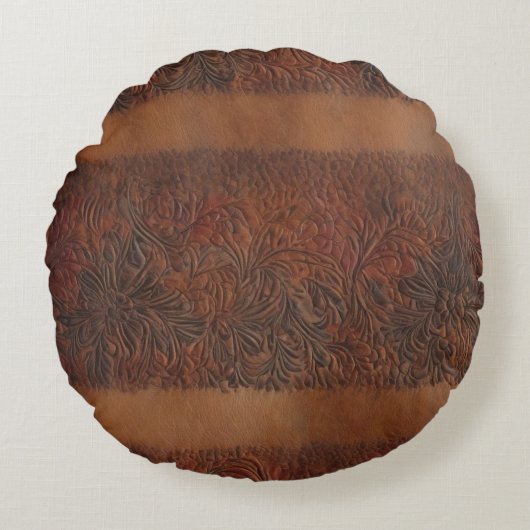 エンボスフローラ模倣レザールック ラウンドクッション (正面)