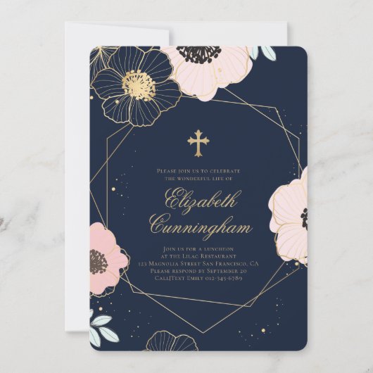 エンボスフローラ観葉幾何学記念葬式 招待状 (正面)