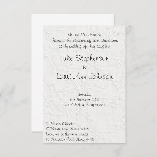 エンボスホワイトフローラ結婚式招待状 招待状 (正面/裏面)