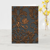 エンボスメタリックダマスク、銅 カード (黄色い花)