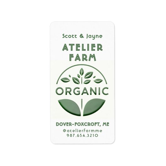 エンボスモダンスタイルグリーンリーフラオーガニックベル ラベル (正面)
