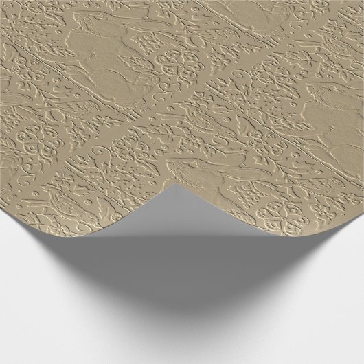 エンボスラビットブラウン紙鳥フローラギフトラップ ラッピングペーパー (角)