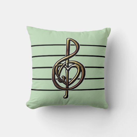 エンボスルックトレブルクレフ、 音符記号とハート任意のカラーミント クッション (正面)