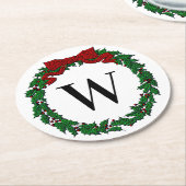 エンボスルックホリーリースモノグラム ラウンドペーパーコースター (アングル)