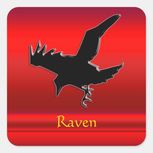 エンボスルック黒Raven on red chrome effect スクエアシール (正面)