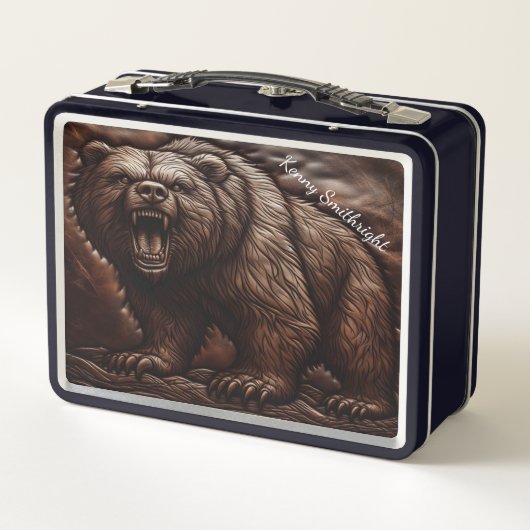 エンボスレザーグリズリー：激しいエレガンス メタルランチボックス (裏面)