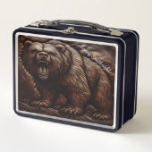 エンボスレザーグリズリー:激しいエレガンス メタルランチボックス (正面)