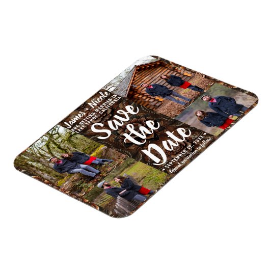 エンボスレザー4枚の写真を保存する日付結婚の マグネット (左側)