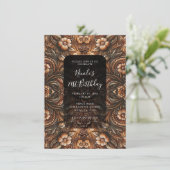 エンボスヴィンテージフェイクフローラレザールック誕生日 招待状 (スタンド正面)