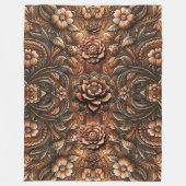 エンボスヴィンテージフェイクフローラレザールック フリースブランケット (正面)