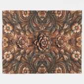 エンボスヴィンテージフェイクフローラレザールック フリースブランケット (正面(横))