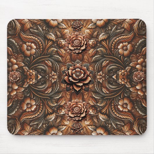 エンボスヴィンテージフェイクフローラレザールック マウスパッド (正面)