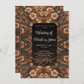 エンボスヴィンテージフェイクフローラレザー結婚ルック 招待状 (正面/裏面)