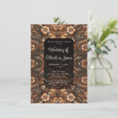 エンボスヴィンテージフェイクフローラレザー結婚ルック 招待状 (スタンド正面)