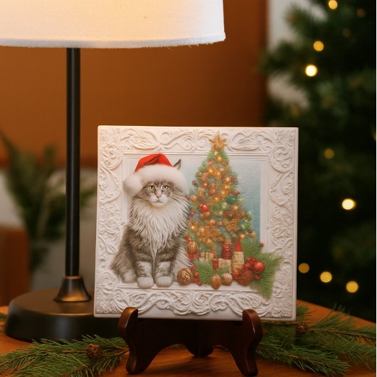 エンボス加工のクリスマス ホリデー 猫好き タイル
