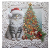 エンボス加工のクリスマス ホリデー 猫好き タイル (正面)