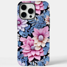 エンボス加工のピンクの花柄 iPhone 16 PRO MAXケース