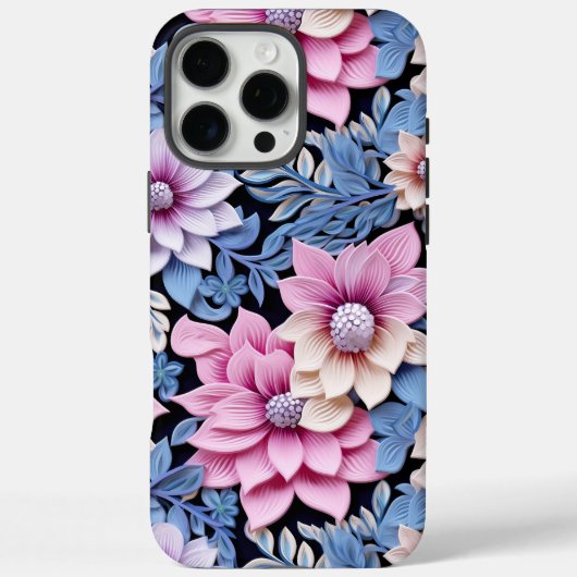 エンボス加工のピンクの花柄 Case-Mate iPhoneケース (裏面)
