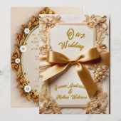 エンボス加工の花柄結婚式招待状 サテンのリボン付き 招待状 (正面/裏面)