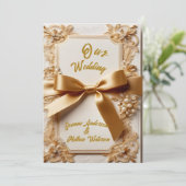 エンボス加工の花柄結婚式招待状 サテンのリボン付 招待状 (スタンド正面)