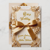 エンボス加工の花柄結婚式招待状 サテンのリボン付 招待状 (正面/裏面)