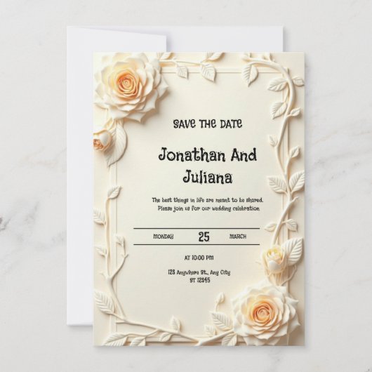 エンボス加工または印刷された花で飾られたカード 招待状 (正面)