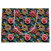 エンボス加工ピンクの花 ラージペーパーバッグ (正面)