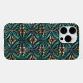 エンボス加工 ゴールドとグリーンの花 iPhoneケース (裏面横)