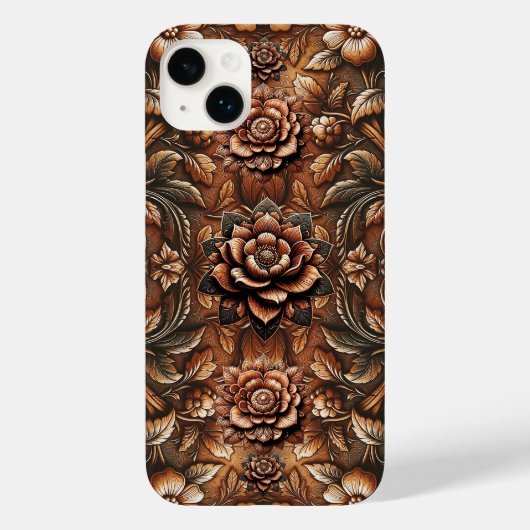 エンボス加工 ビンテージ フラワー 偽皮革 ルック Case-Mate iPhoneケース (裏面)