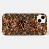 エンボス加工 ビンテージ フラワー 偽皮革 ルック Case-Mate iPhoneケース (裏面 (横))