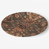 エンボス加工 ヴィンテージ フローラル フェイク レザー ルック エレガント ペーパープレート (アングル)