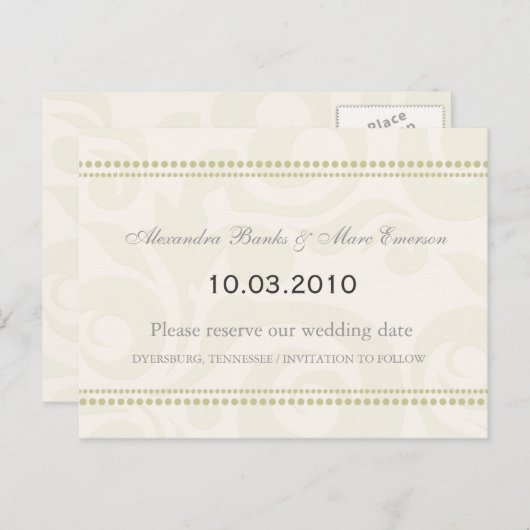 エンボス淡い色のgreen日付はがきを保存 案内ポストカード (正面/裏面)