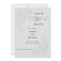 エンボス調の白いバラの結婚式Save the Date