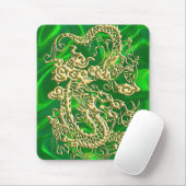 エンボス金ゴールドドラゴンオングリーンサテンテクスチャプリント マウスパッド (マウス)