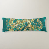 エンボス金ゴールドドラゴンオンターコイズサテンプリント ボディピロー (裏面)