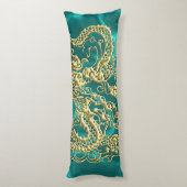 エンボス金ゴールドドラゴンオンターコイズサテンプリント ボディピロー (裏面 (縦))