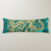 エンボス金ゴールドドラゴンオンターコイズサテンプリント ボディピロー (正面)