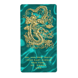 エンボス金ゴールドドラゴンオンターコイズサテンプリント ラベル