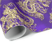 エンボス金ゴールドドラゴンオンパープルサテンプリント ラッピングペーパー (ロールコーナー)