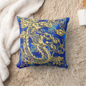 エンボス金ゴールドドラゴンオンブルーサテンプリント クッション (ブランケット)