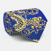 エンボス金ゴールドドラゴンオンブルーサテンプリント ネクタイ (ロール)