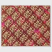 エンボス金ゴールドドラゴンオンレッドサテンプリント ラッピングペーパー (フラット)