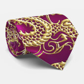 エンボス金ゴールドドラゴンマゼンタサテンプリント ネクタイ (ロール)