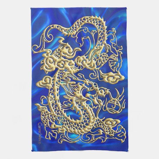 エンボス金ゴールドドラゴン キッチンタオル (縦)
