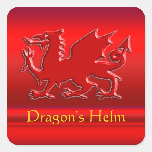 エンボス – 赤いクロムエフェクトの赤いドラゴン スクエアシール (正面)